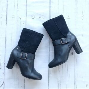 𝅺Hush Puppies Moyen black lather heel boots Moro biker punk